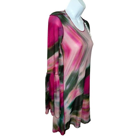 Esejota Azalea Mesh Sheer Short Dress Size Medium Long Bell Sleeves - Picture 6 of 9